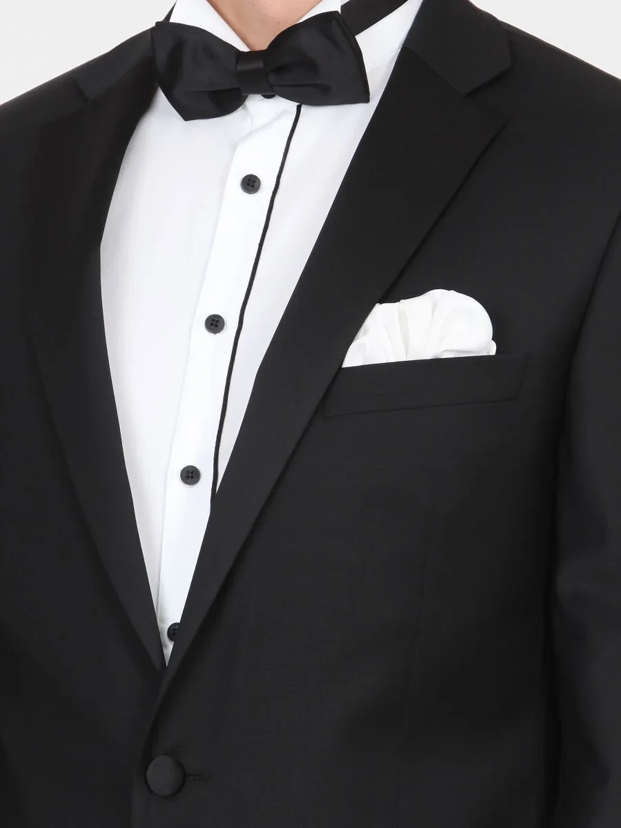 Black Plain Slim Fit Butterfly Collar Weaving Tuxedo - 2
