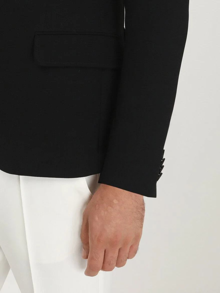 Black Plain Slim Fit Jacket - 4