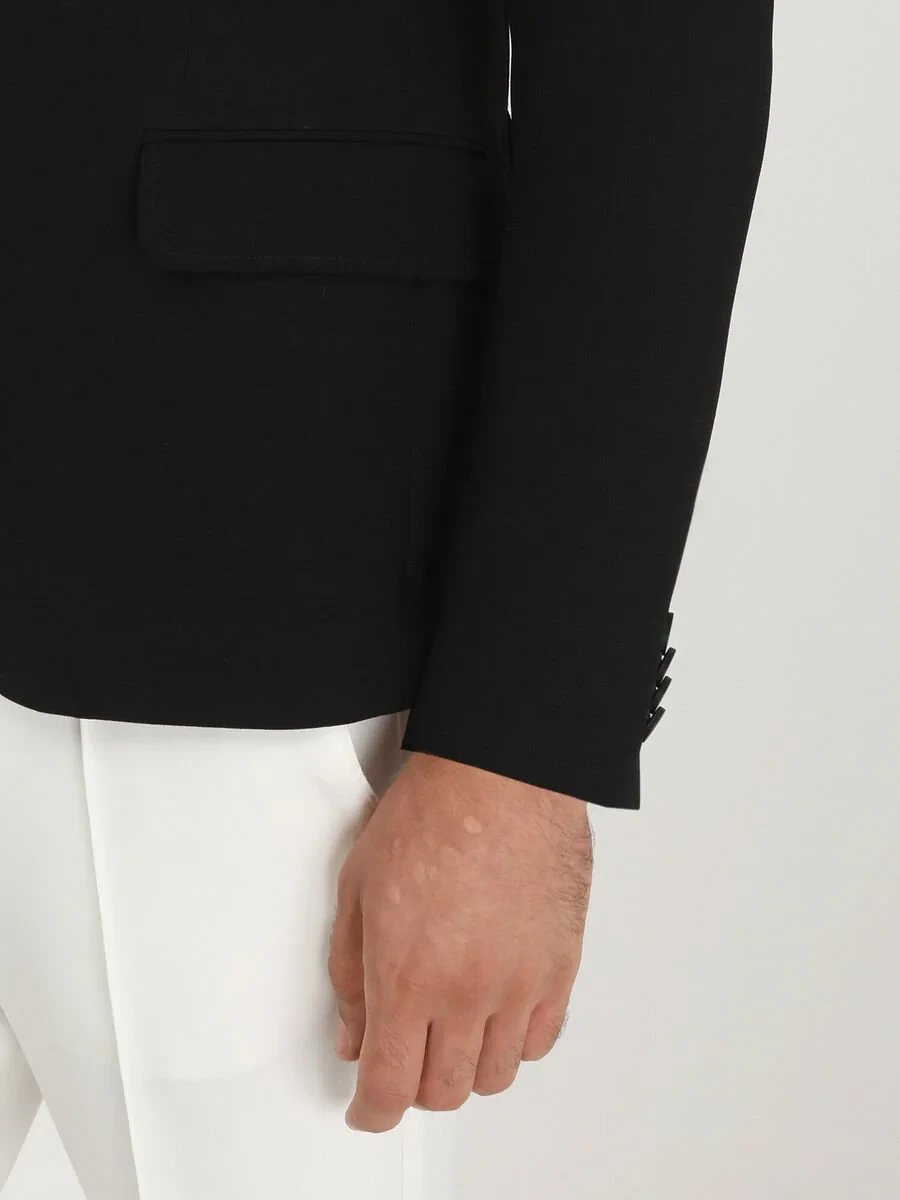 Black Plain Slim Fit Jacket - 4