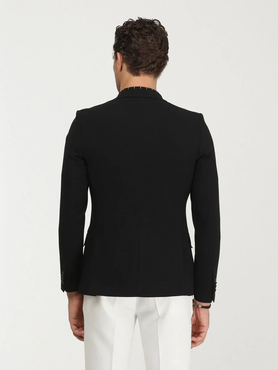 Black Plain Slim Fit Jacket - 6