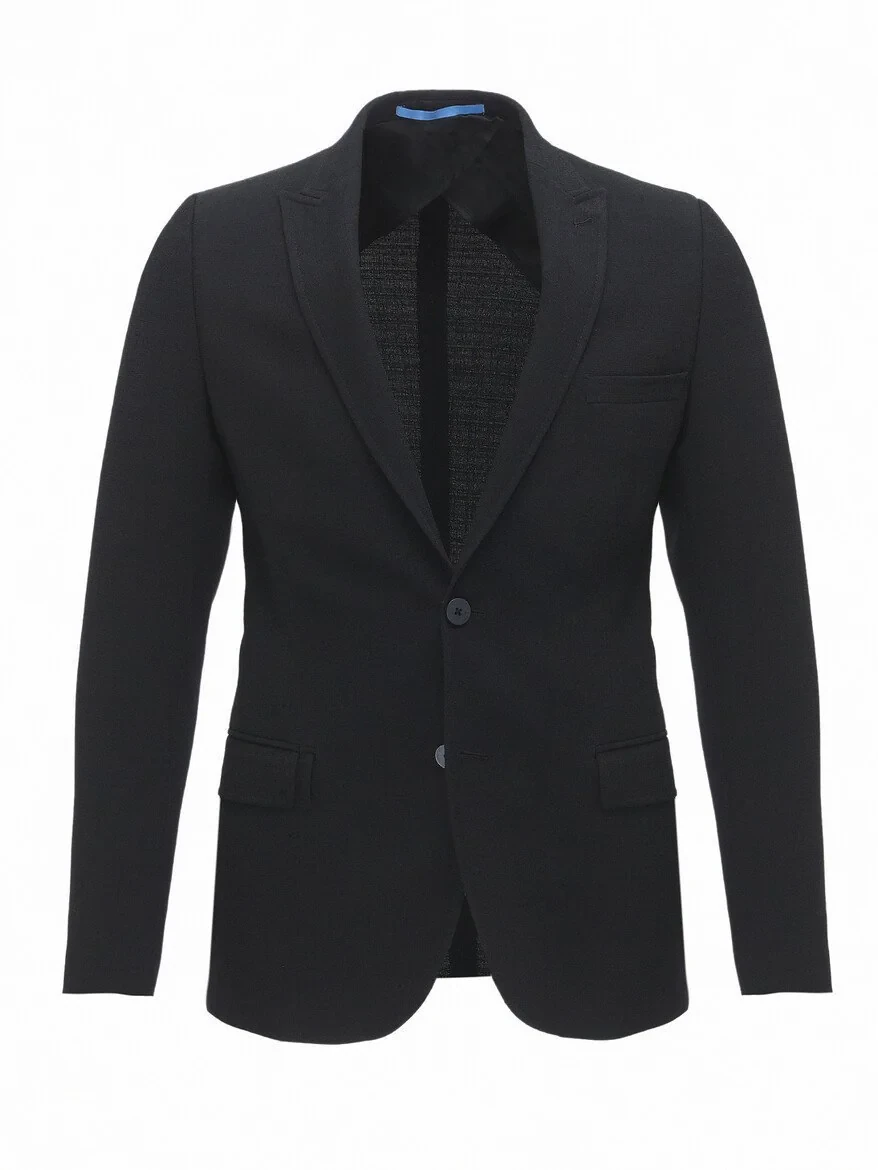 Black Plain Slim Fit Jacket - 7
