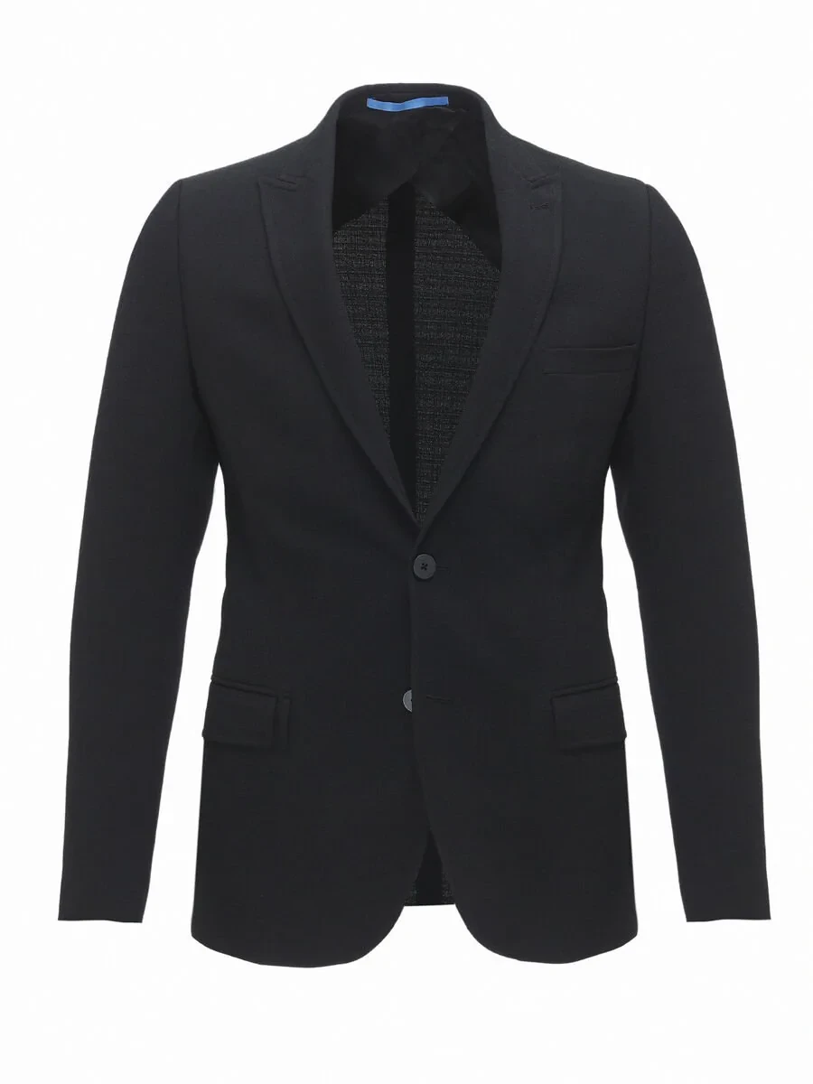 Black Plain Slim Fit Jacket - 7