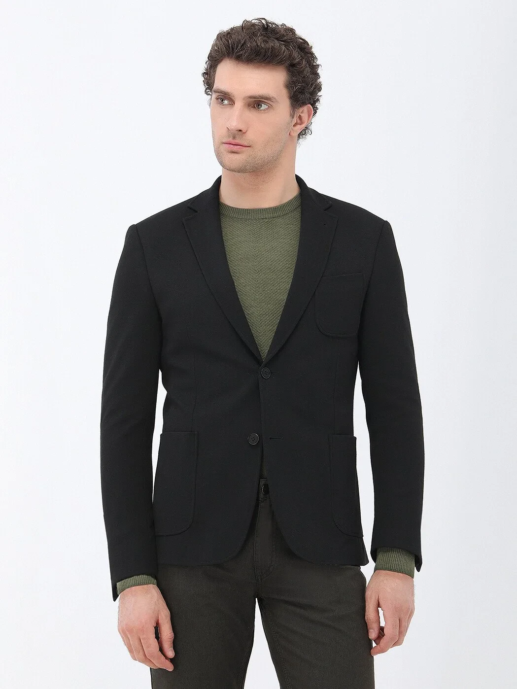 Black Plain Slim Fit Jacket - 1