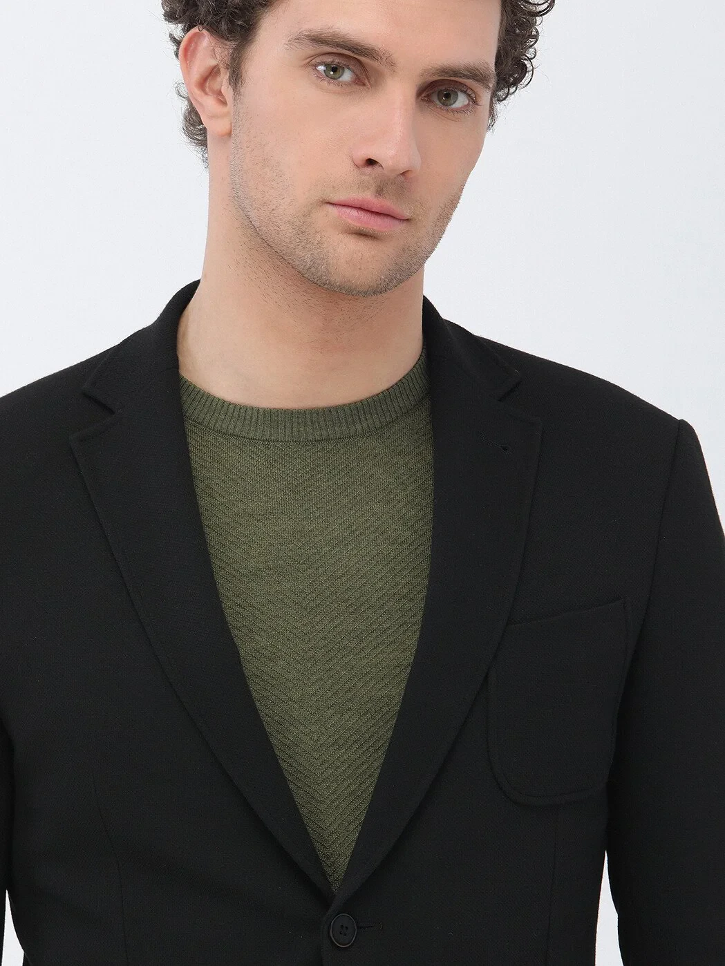 Black Plain Slim Fit Jacket - 3