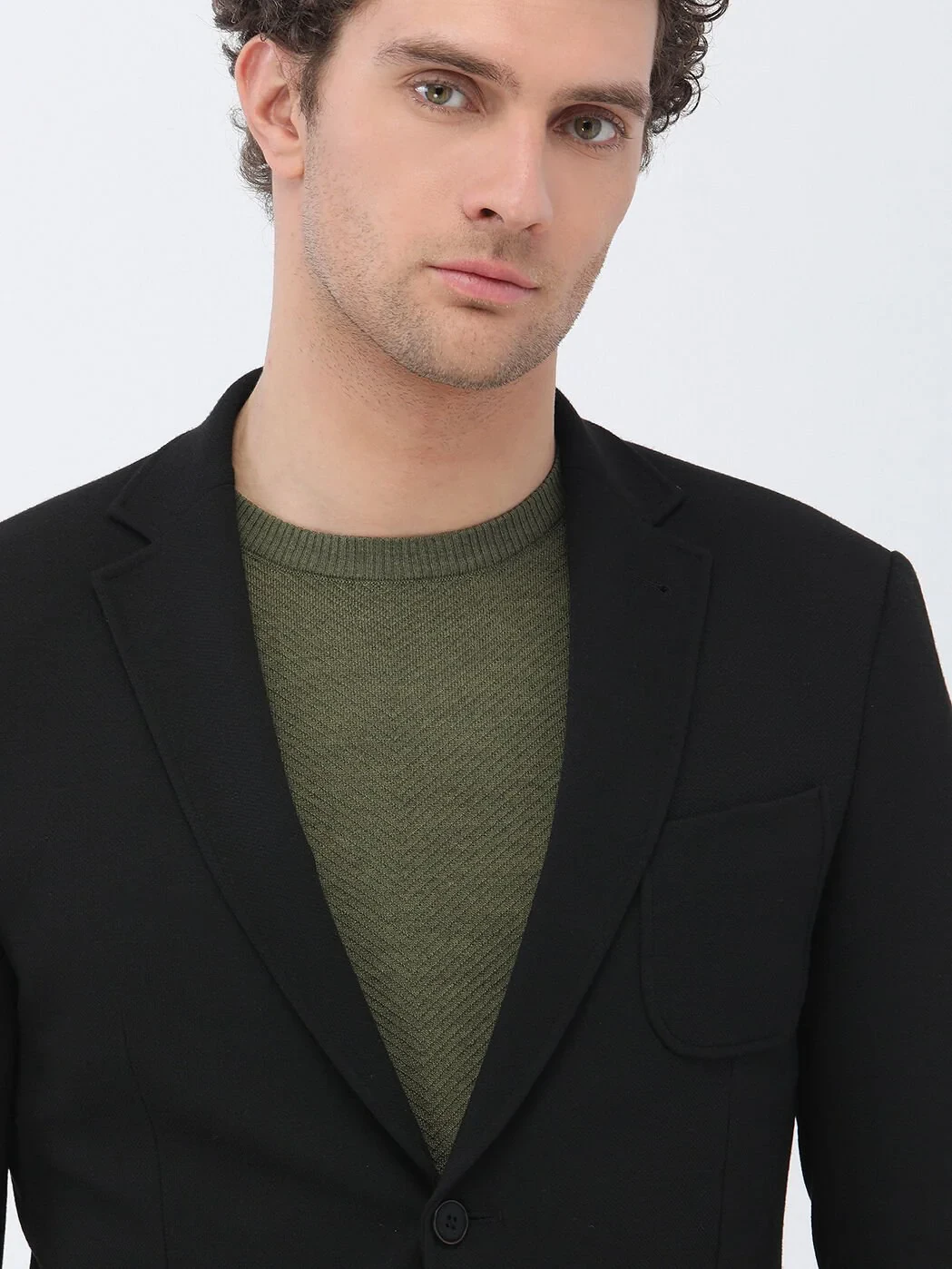 Black Plain Slim Fit Jacket - 3