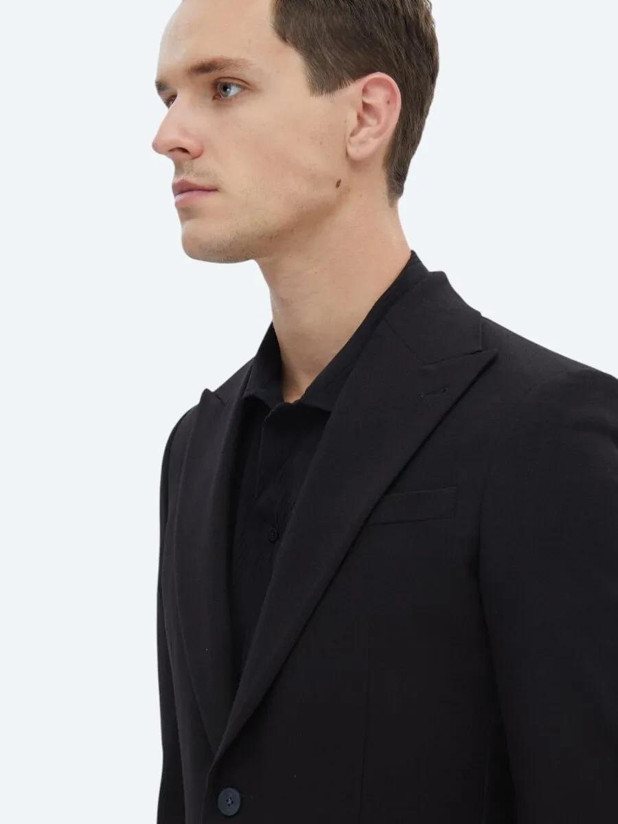 Black Plain Slim Fit Jacket - 5