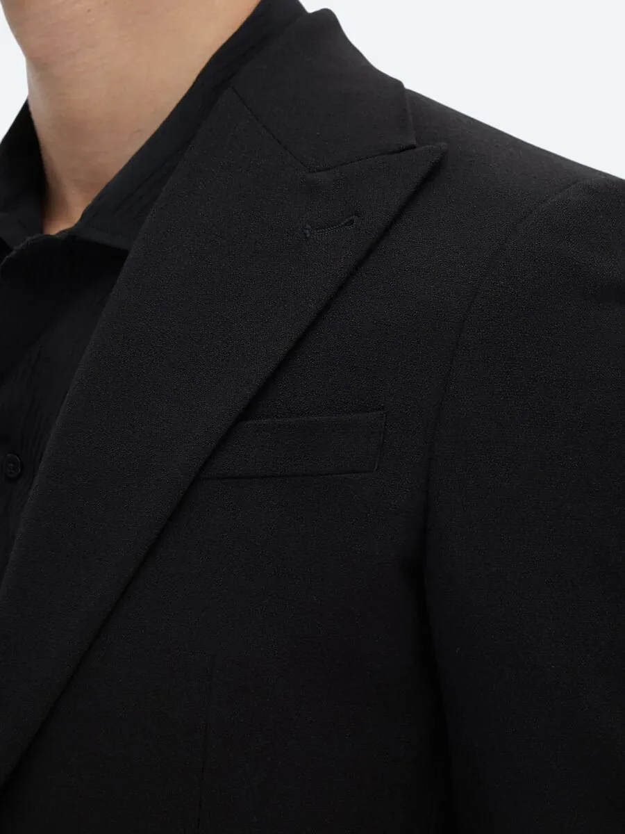 Black Plain Slim Fit Jacket - 6
