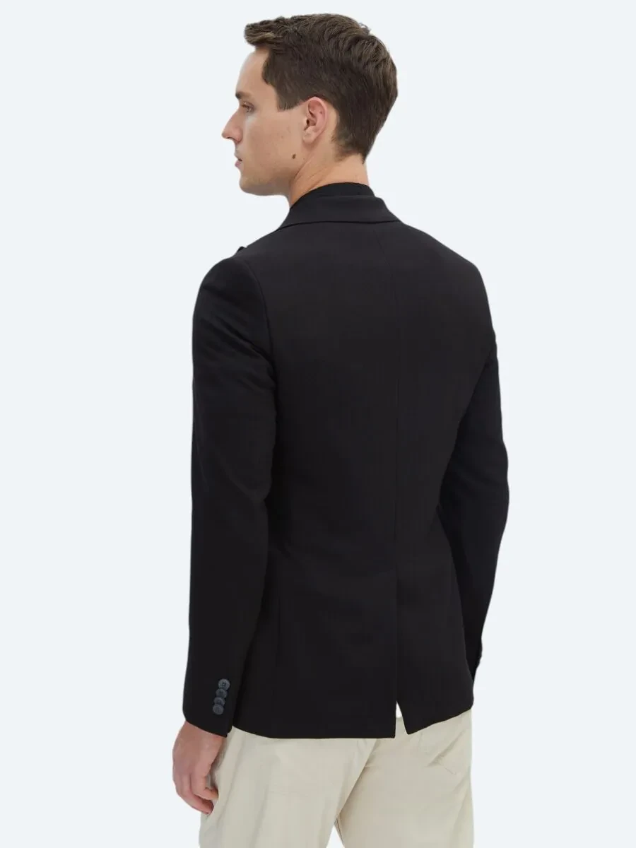Black Plain Slim Fit Jacket - 7
