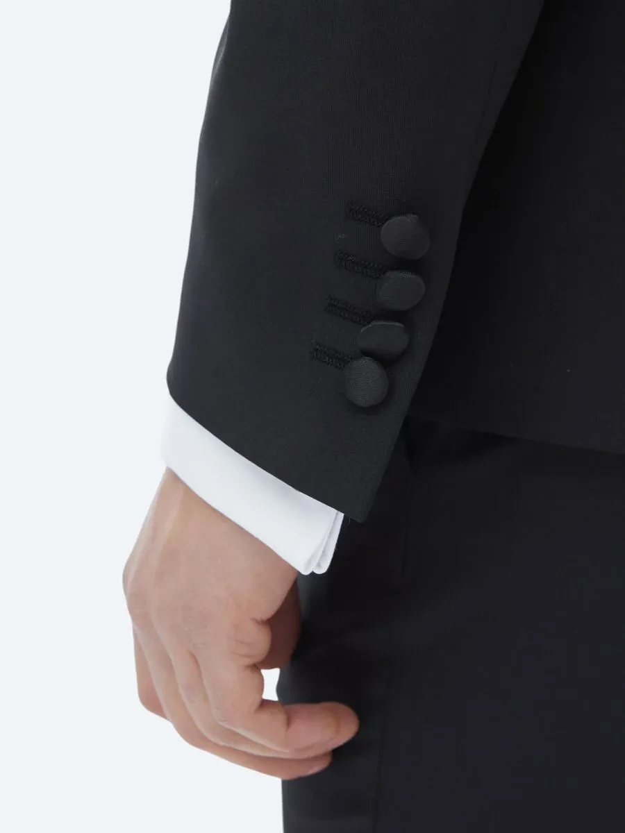 Black Plain Slim Fit Removable Double Breasted Weaving Tuxedo - 9