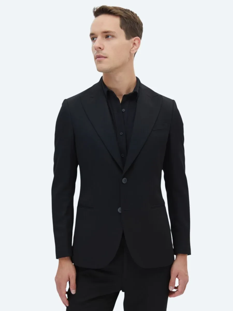 Black Plain Slim Fit Suit - 1