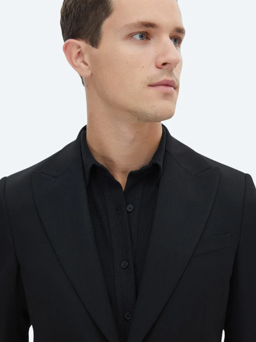 Black Plain Slim Fit Suit - 4