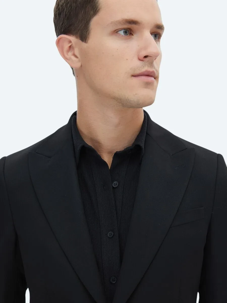Black Plain Slim Fit Suit - 4