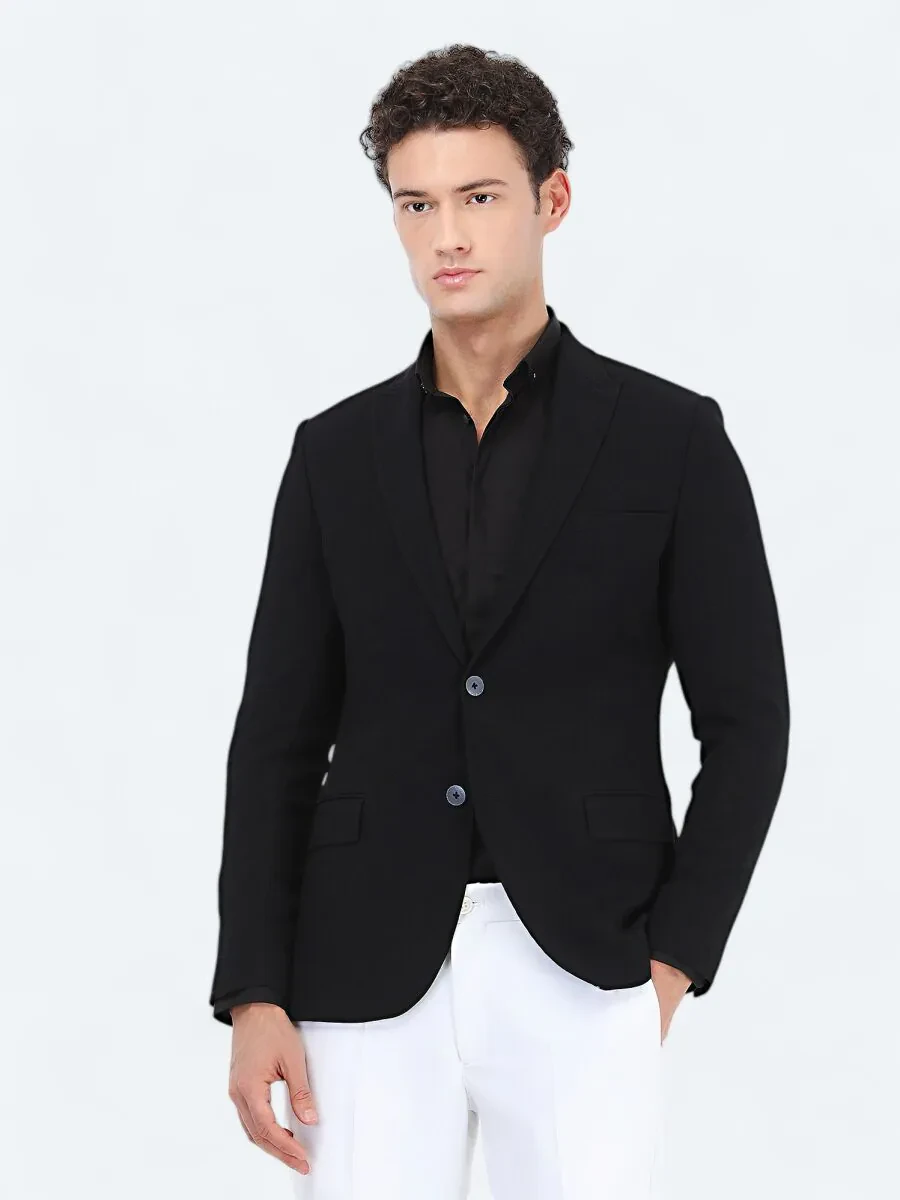 Black Plain Slim Fit Weaving Classical 100% Cotton Shirt - 4