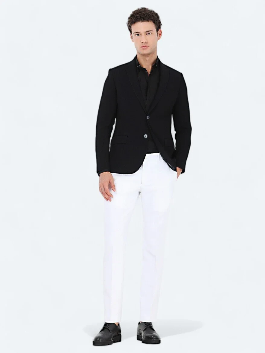 Black Plain Slim Fit Weaving Classical 100% Cotton Shirt - 5