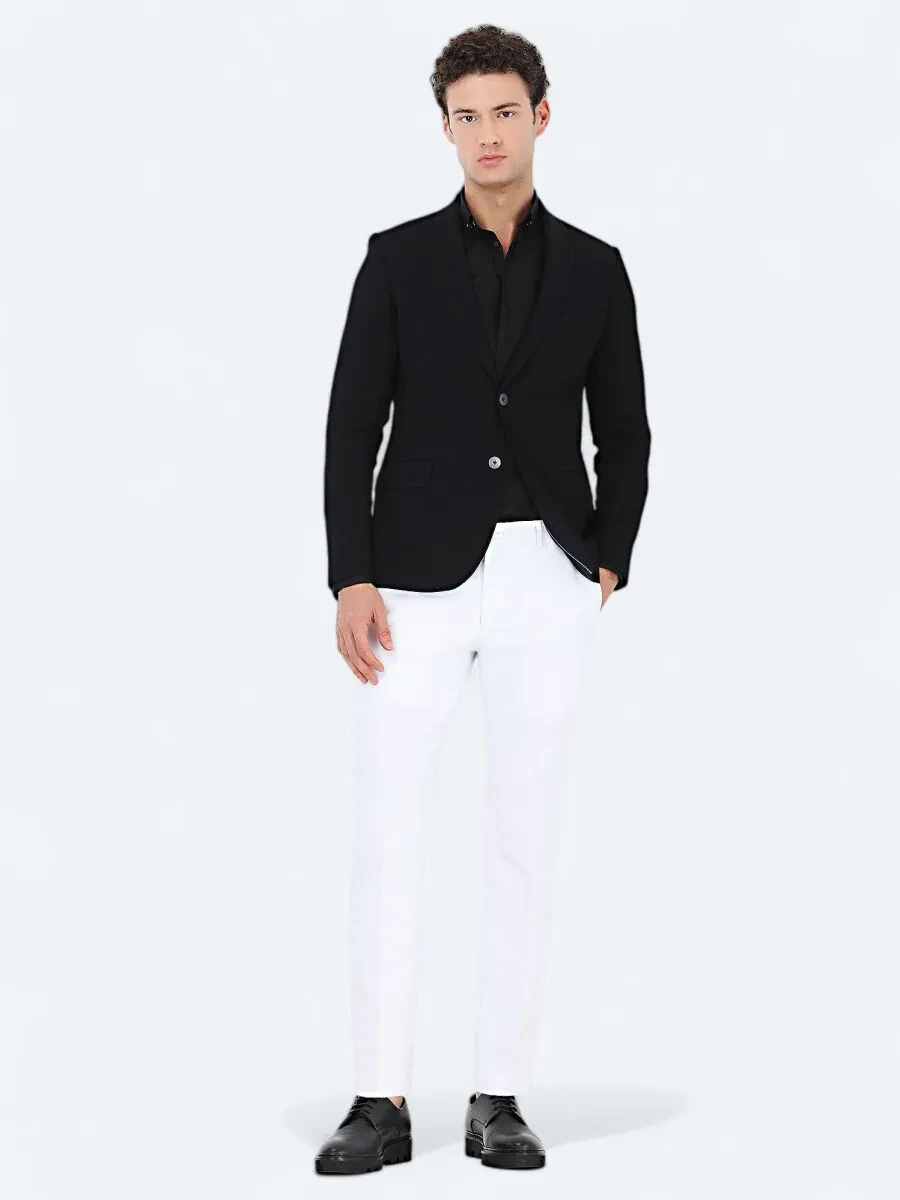 Black Plain Slim Fit Weaving Classical 100% Cotton Shirt - 5