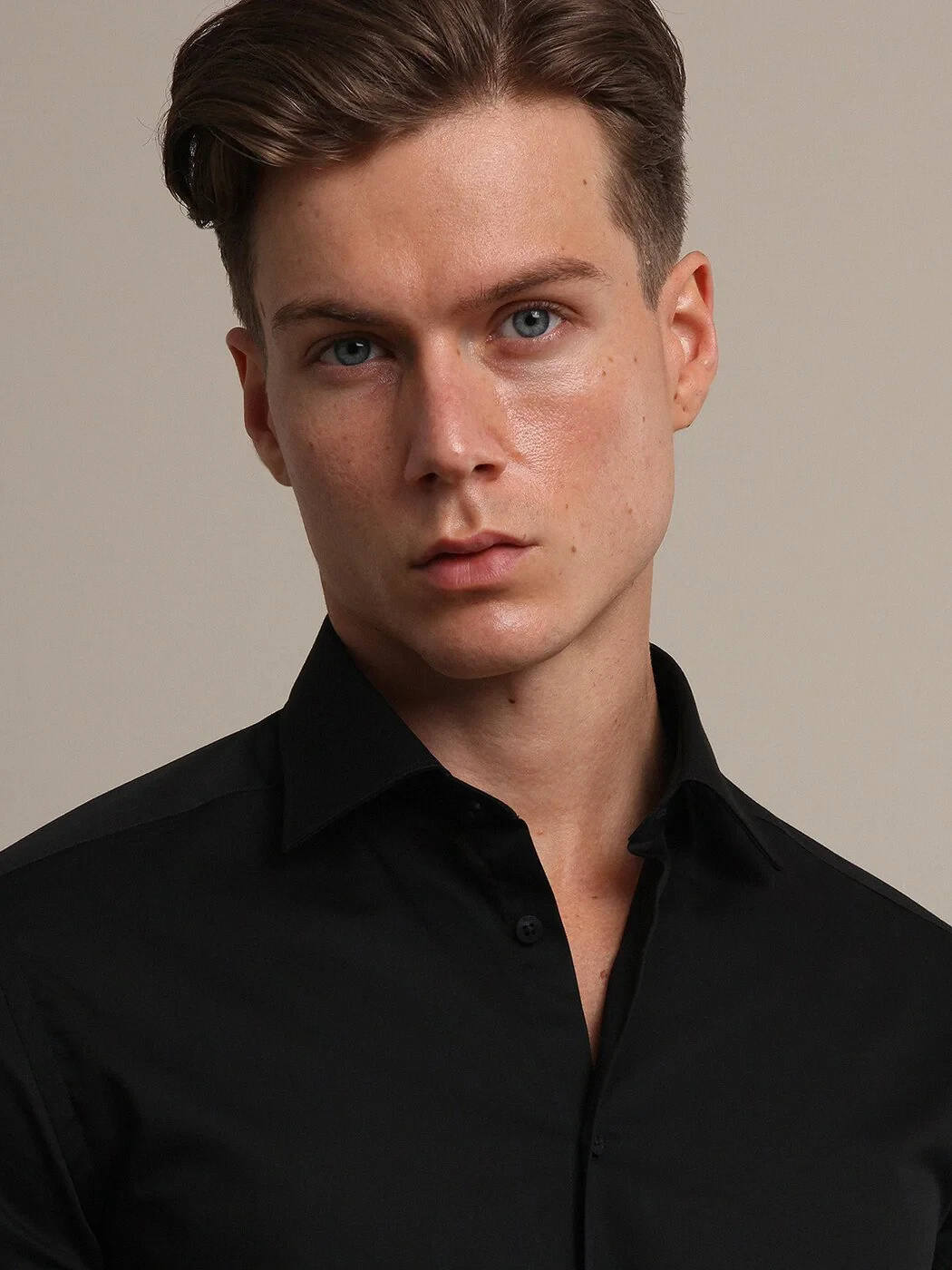 Black Plain Slim Fit Weaving Classical Cotton Blended Shirt - 1