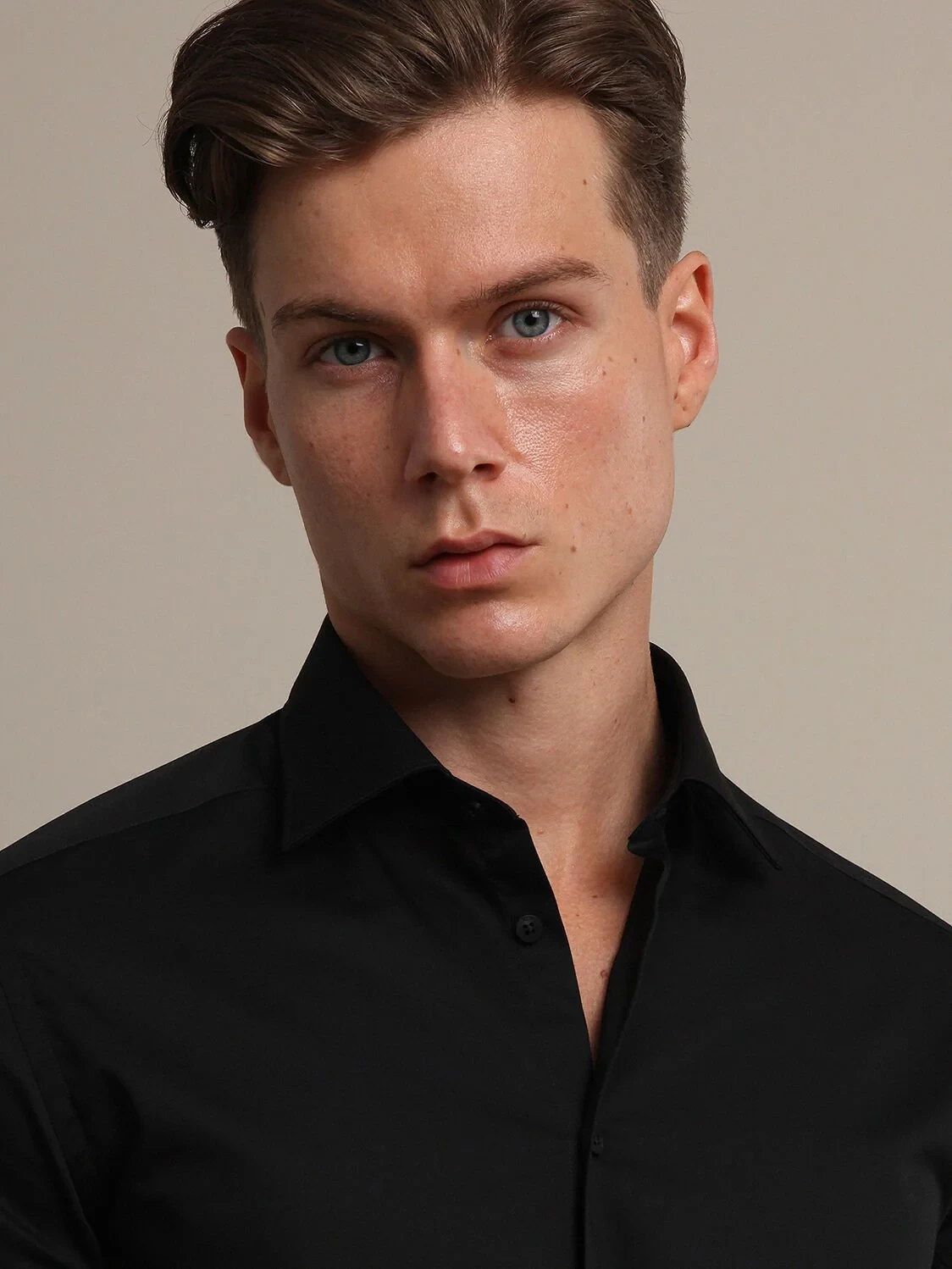 Black Plain Slim Fit Weaving Classical Cotton Blended Shirt - 1