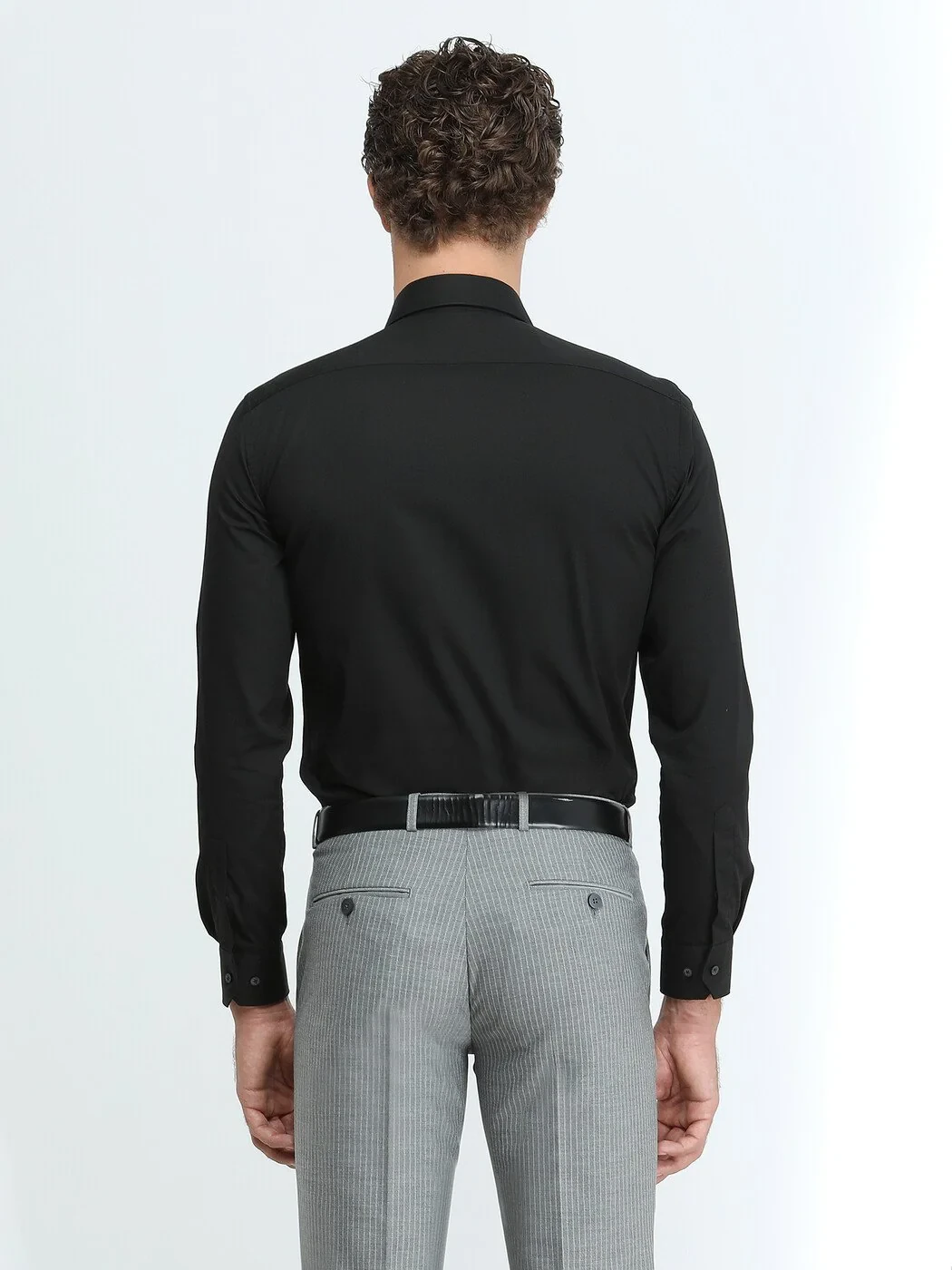 Black Plain Slim Fit Weaving Classical Cotton Blended Shirt 