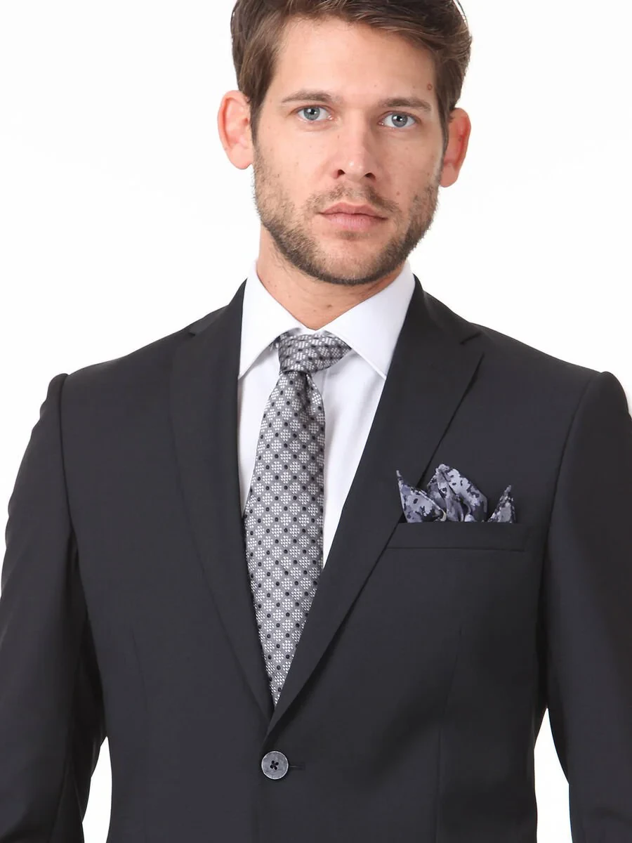 Black Plain Slim Fit Wool Blended Suit - 2