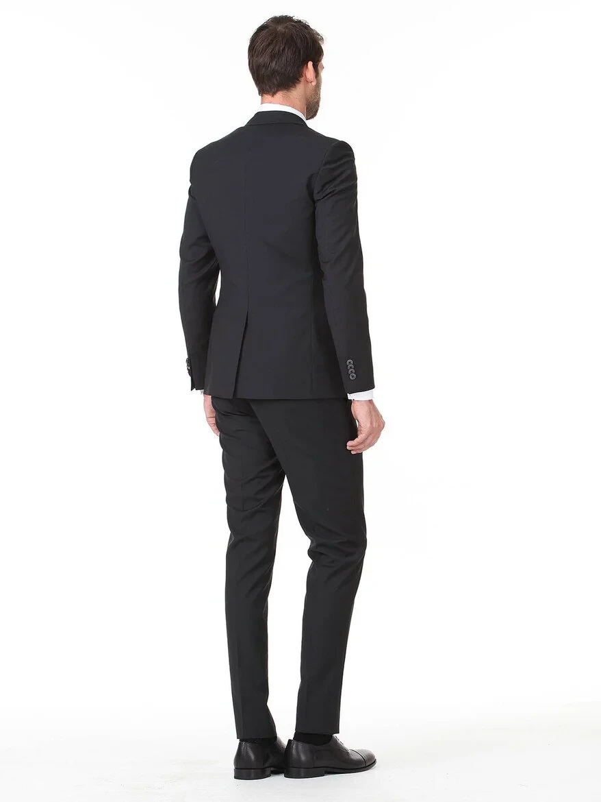 Black Plain Slim Fit Wool Blended Suit - 4