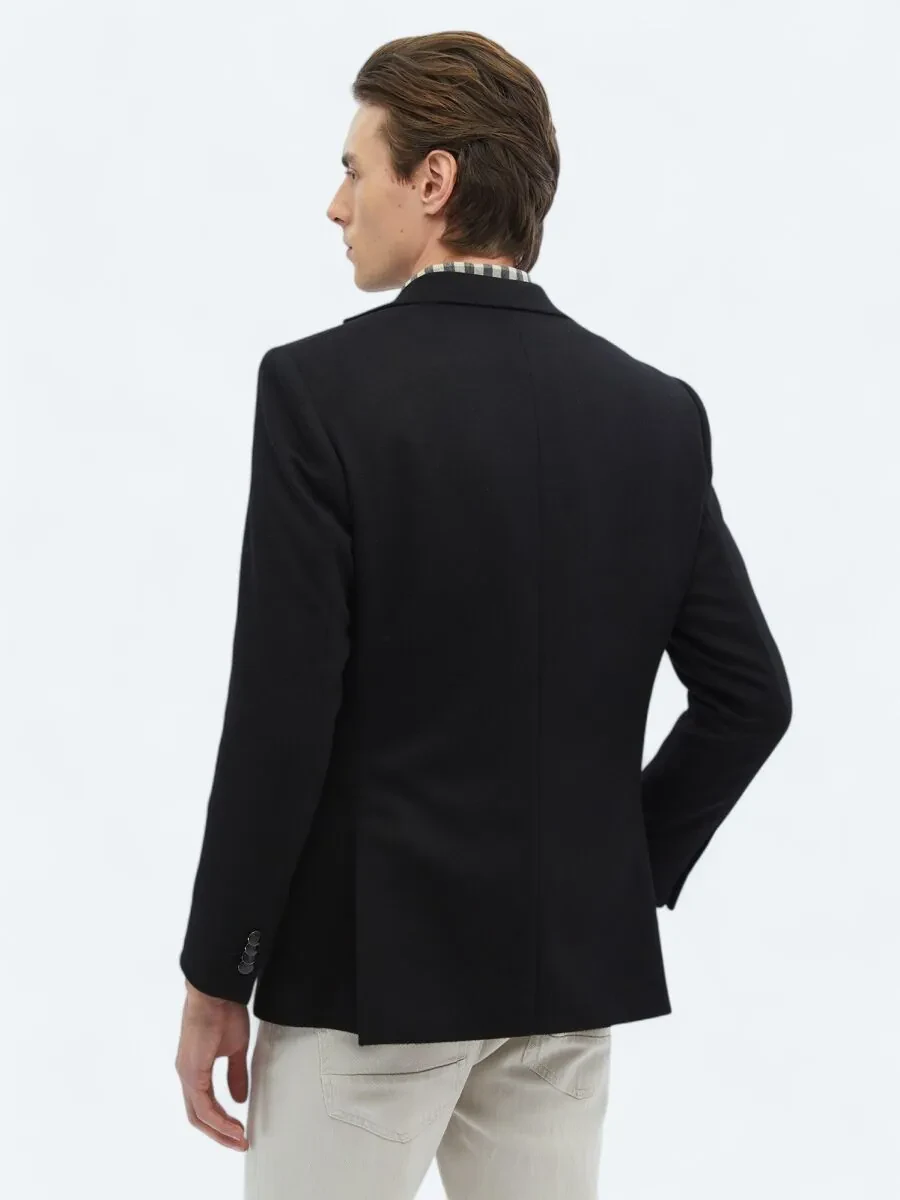 Black Plain Wool Blended Jacket - 6