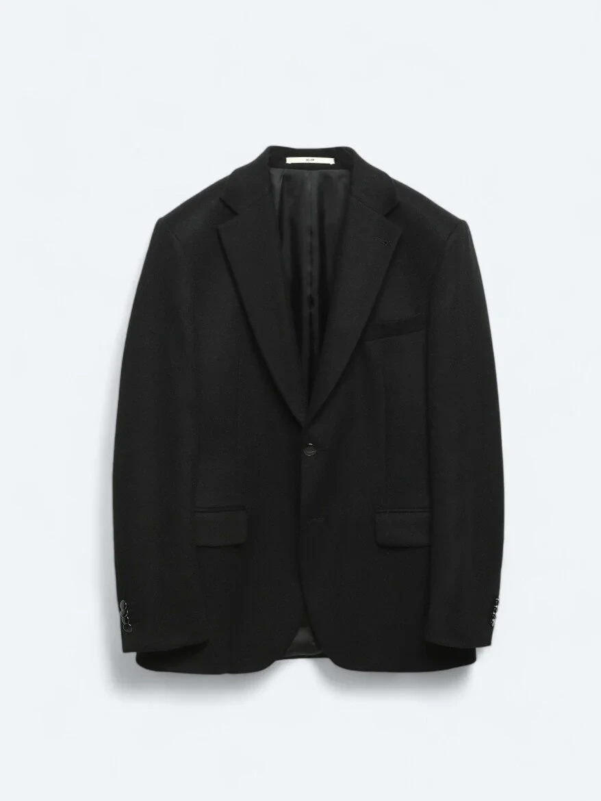 Black Plain Wool Blended Jacket - 7