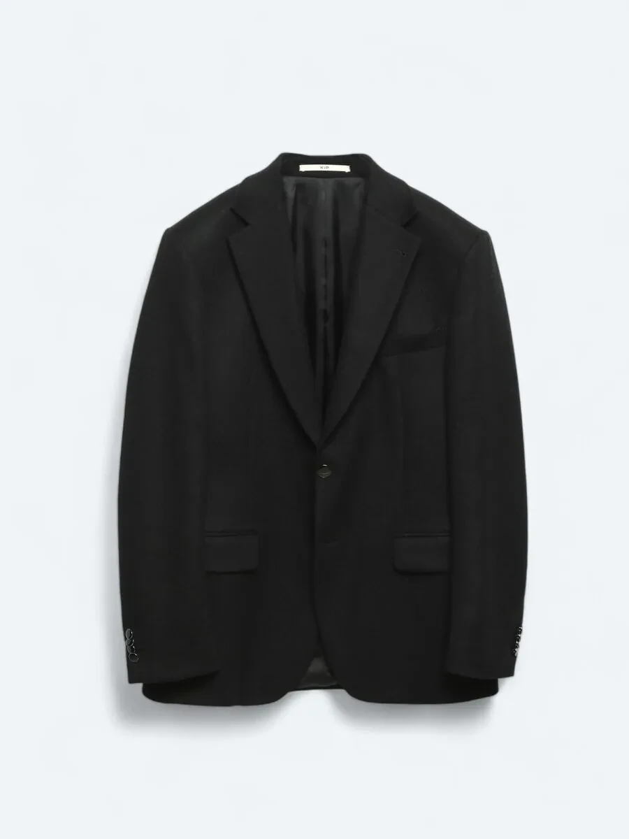 Black Plain Wool Blended Jacket - 7