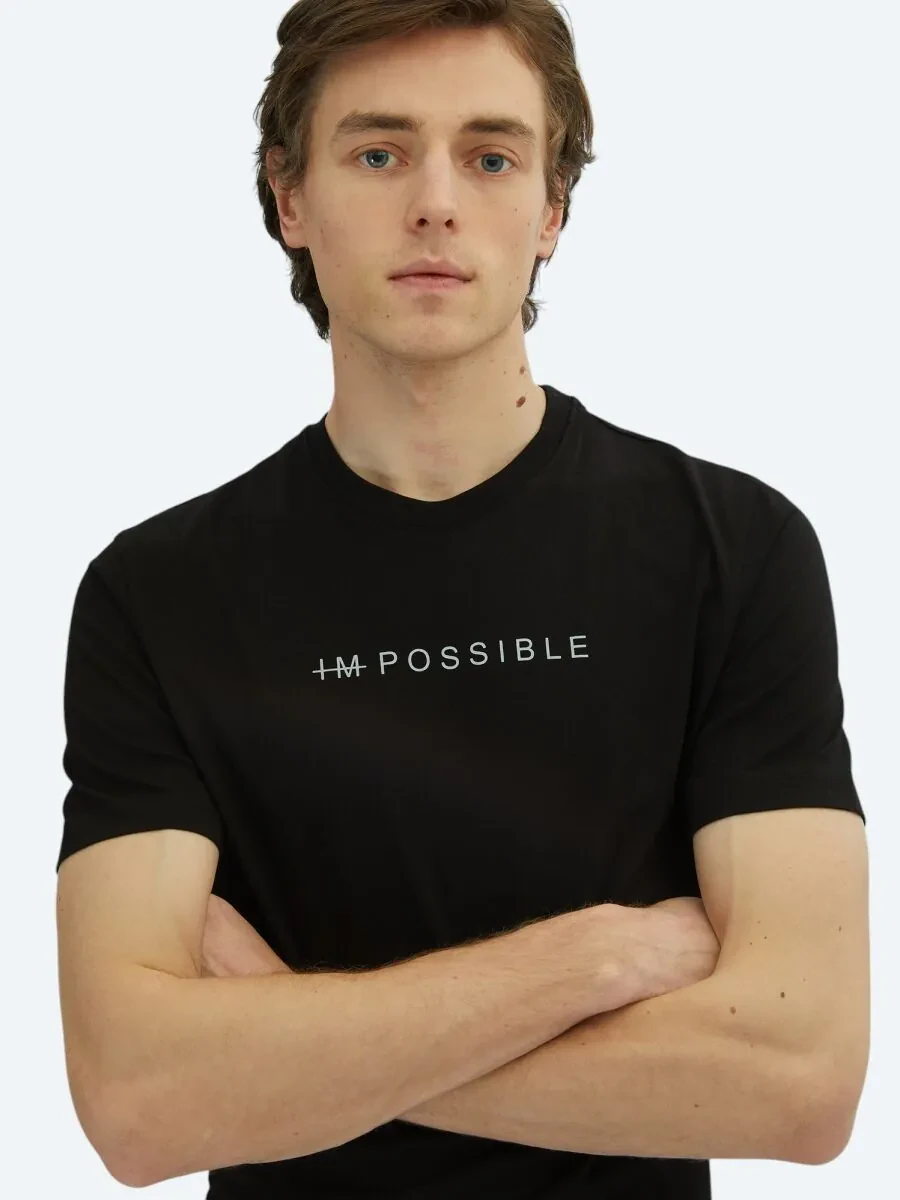 Black Printed Crew Neck 100% Cotton T-Shirt - 3