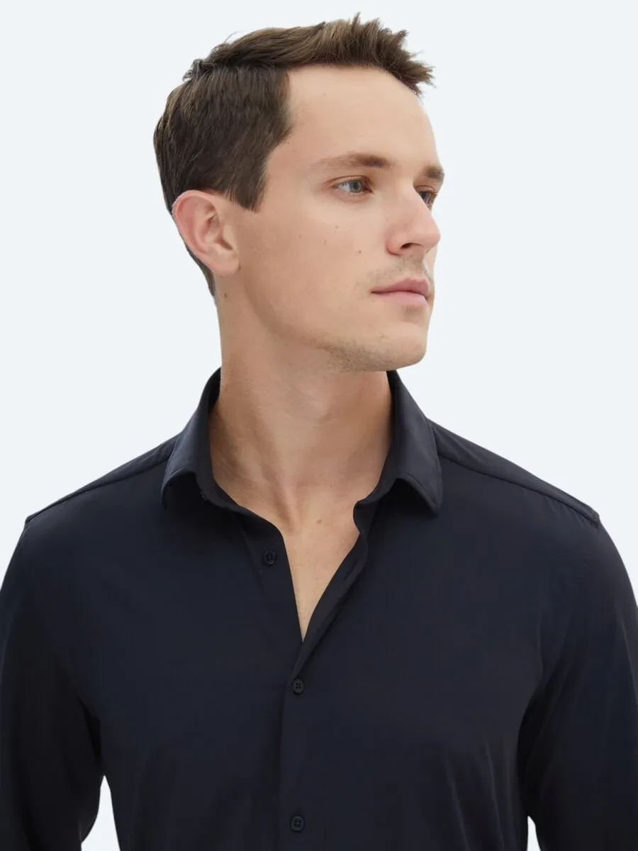 Black Regular Fit Knitting Casual Shirt - 3