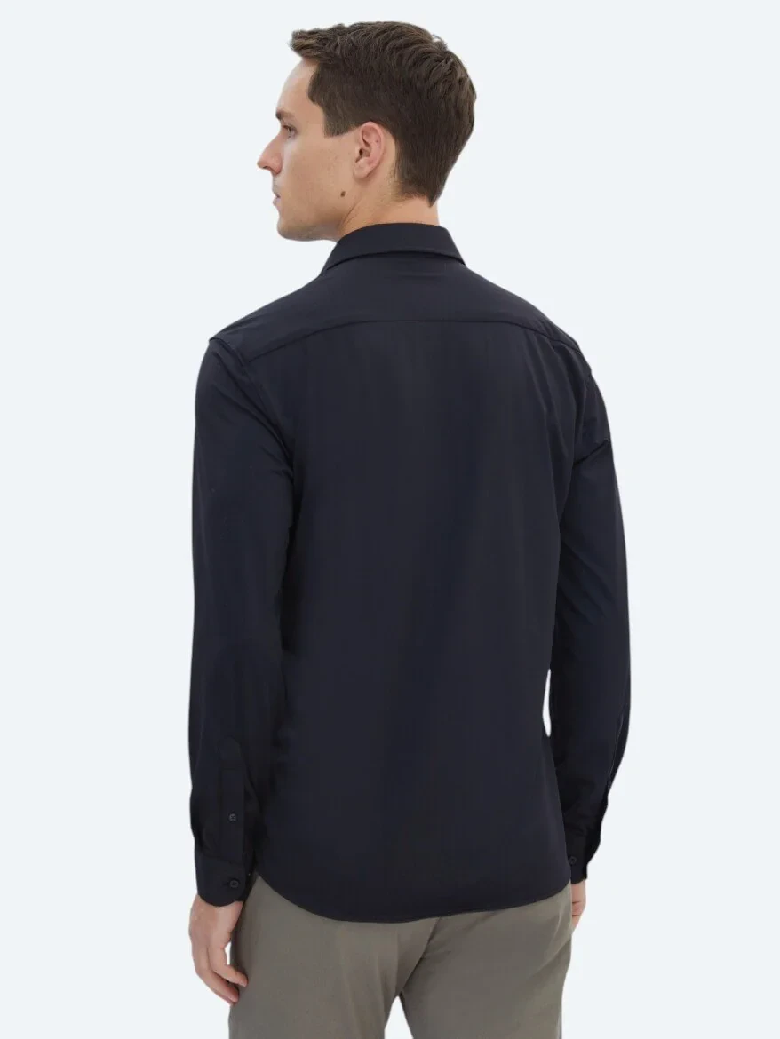 Black Regular Fit Knitting Casual Shirt 