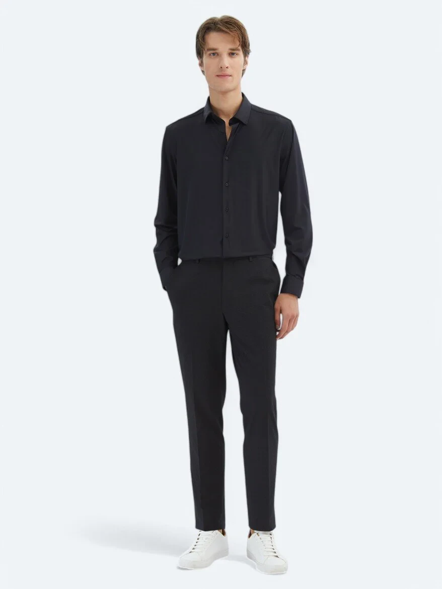 Black Regular Fit Knitting Casual Shirt - 2