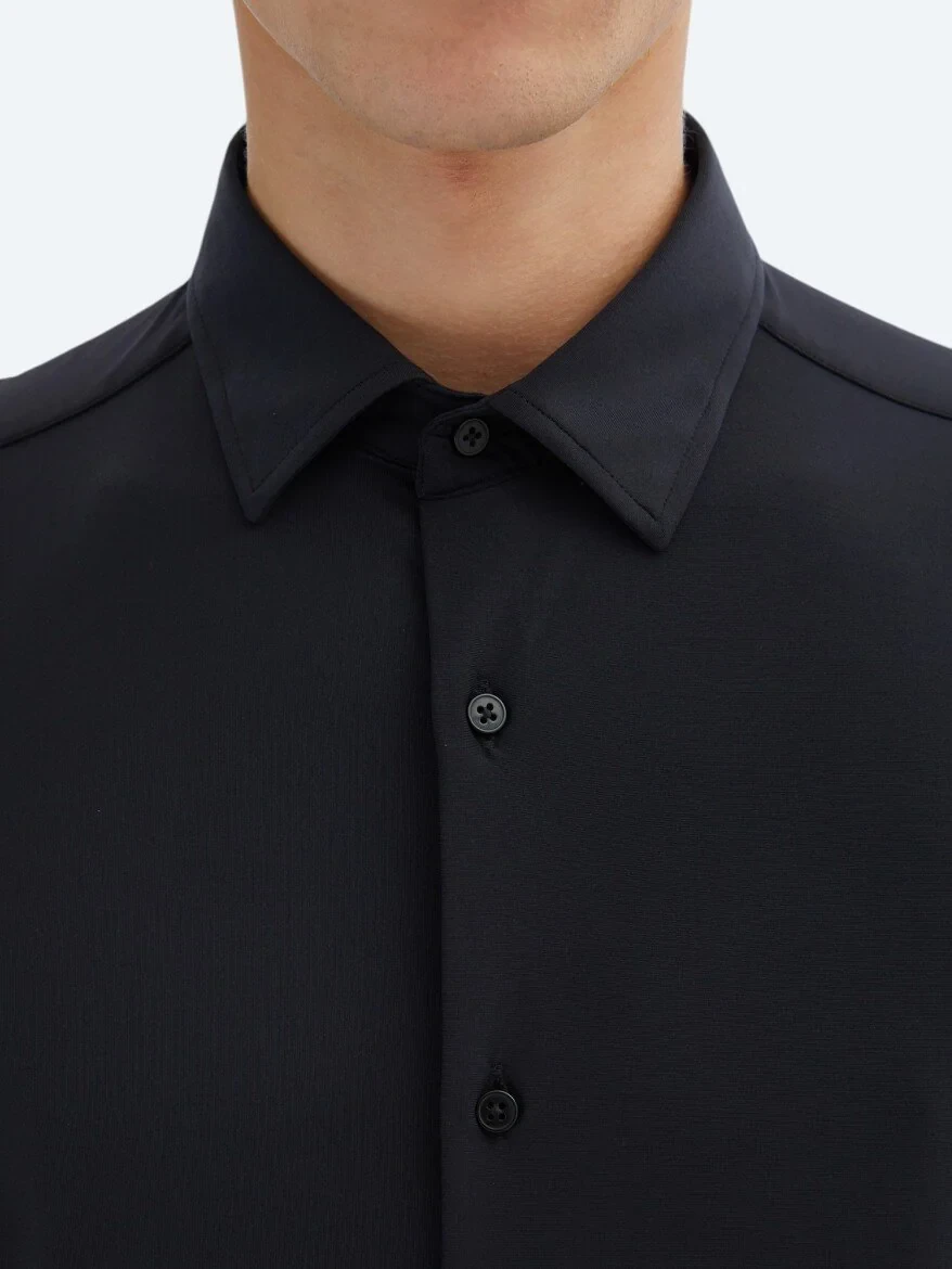 Black Regular Fit Knitting Casual Shirt - 5