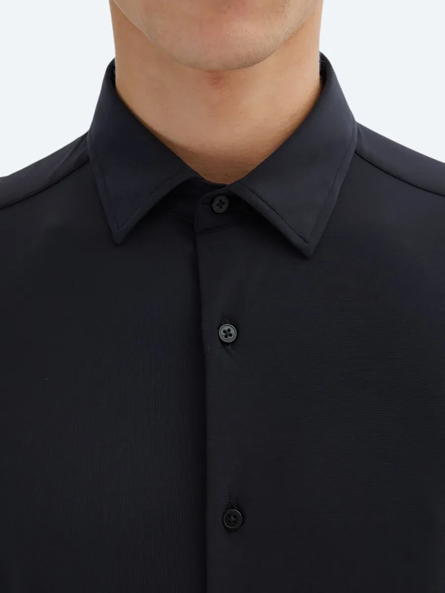 Black Regular Fit Knitting Casual Shirt - 5