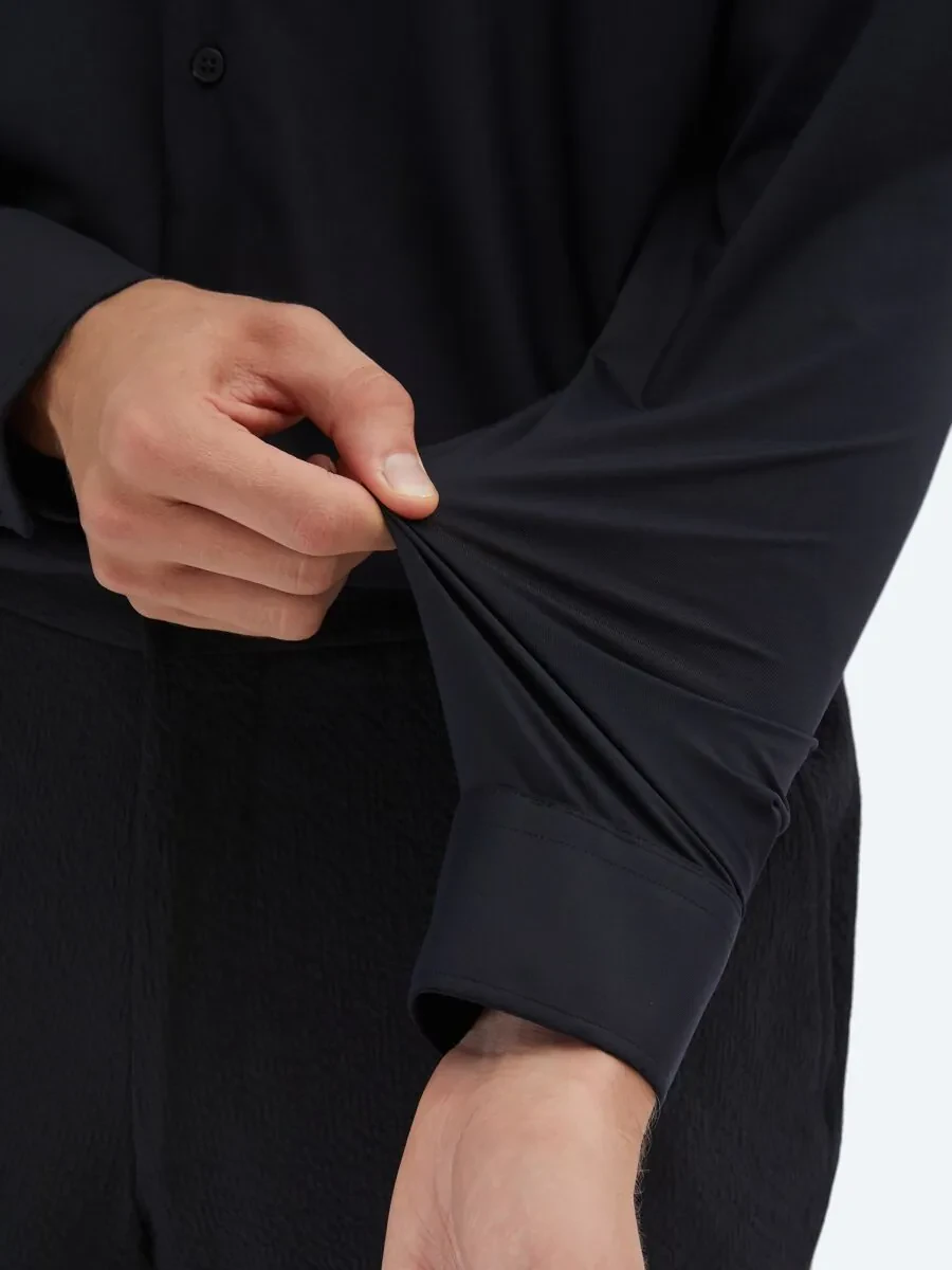 Black Regular Fit Knitting Casual Shirt - 6