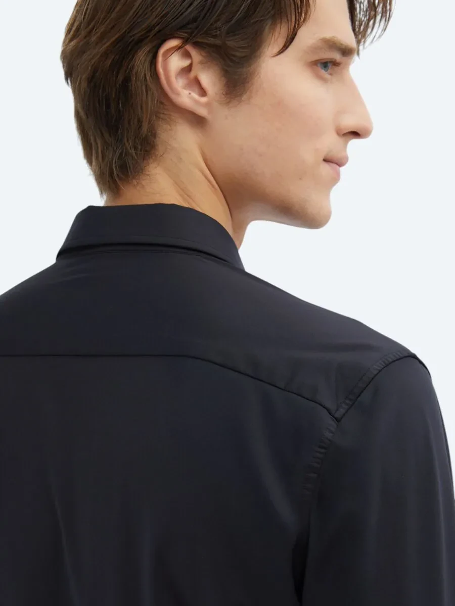 Black Regular Fit Knitting Casual Shirt - 7