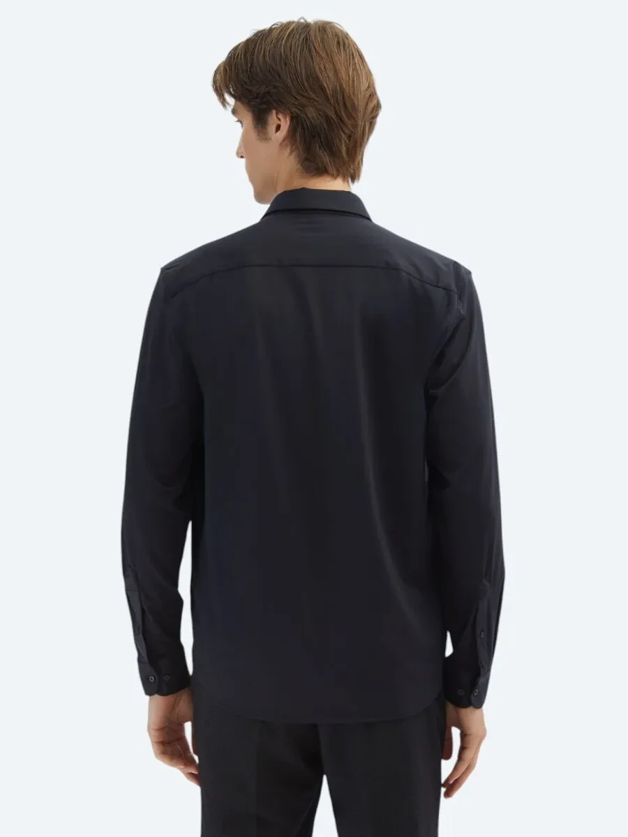 Black Regular Fit Knitting Casual Shirt - 8
