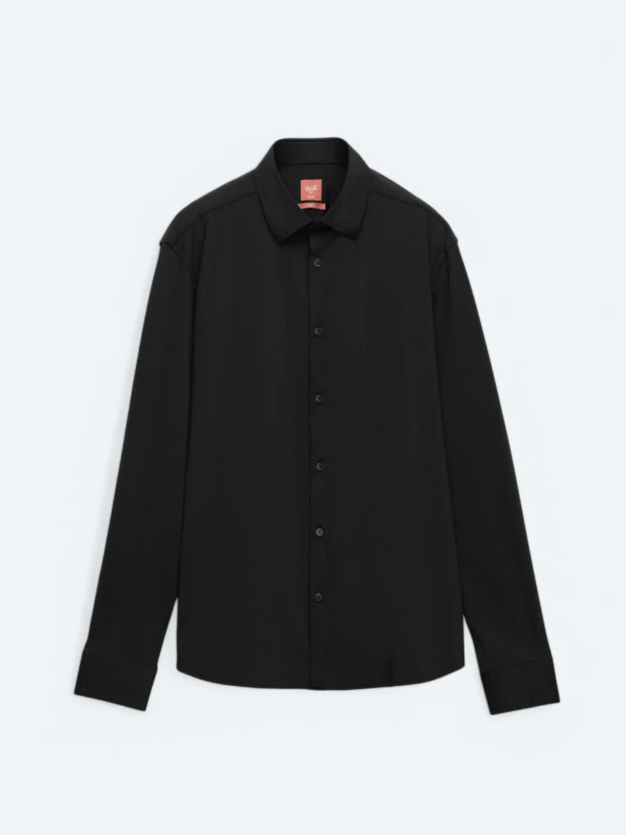 Black Regular Fit Knitting Casual Shirt - 9