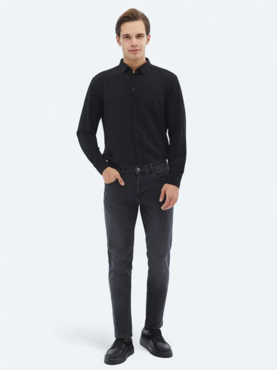 Black Regular Fit Weaving Casual Shirt - 2
