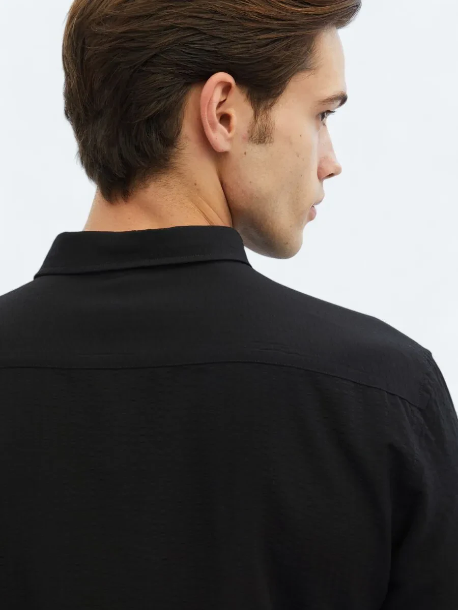 Black Regular Fit Weaving Casual Shirt - 4