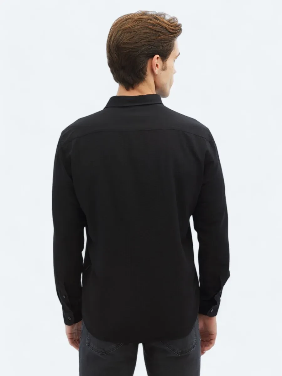 Black Regular Fit Weaving Casual Shirt - 5