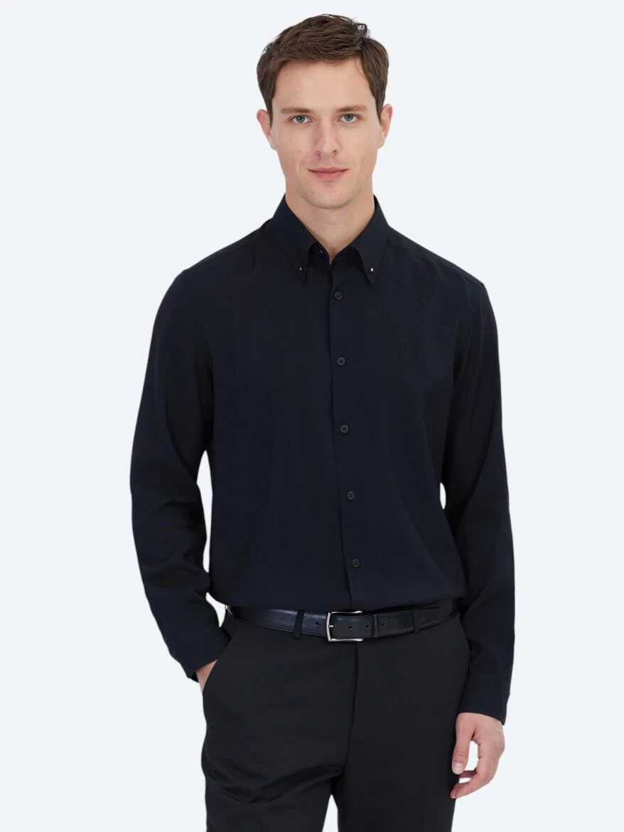 Black Regular Fit Weaving Casual Shirt - 1