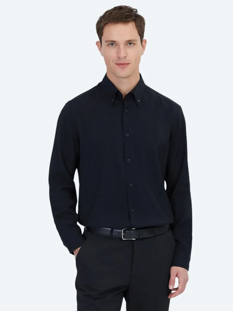 Black Regular Fit Weaving Casual Shirt - 1
