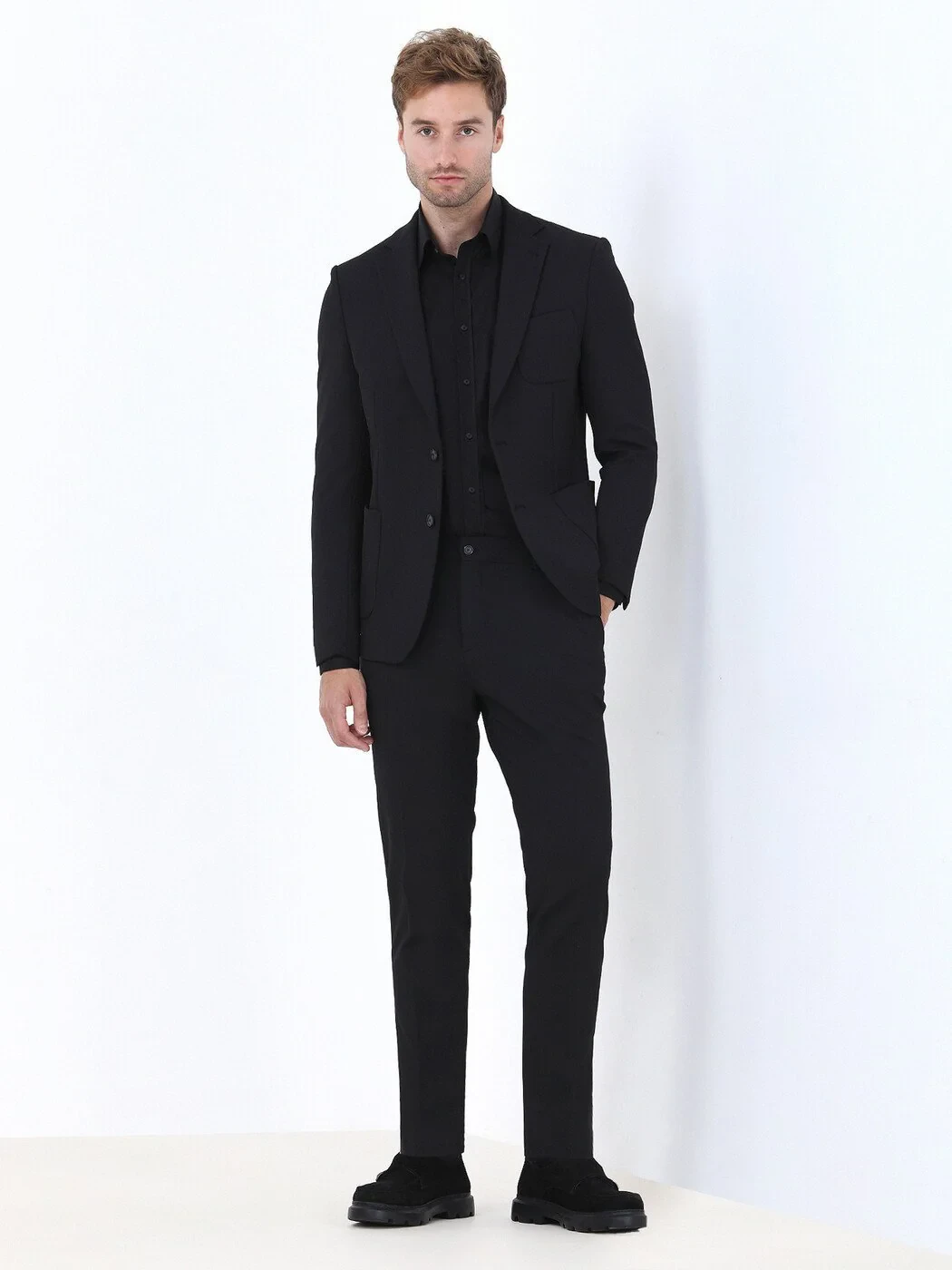 Black Regular Fit Weaving Classical 100% Cotton Shirt - 3