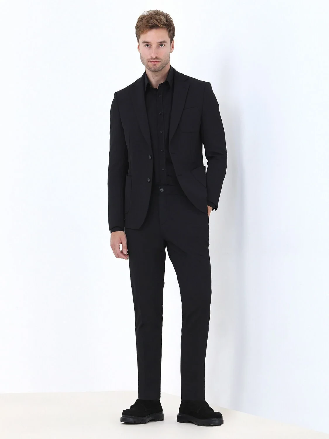 Black Regular Fit Weaving Classical 100% Cotton Shirt - 3