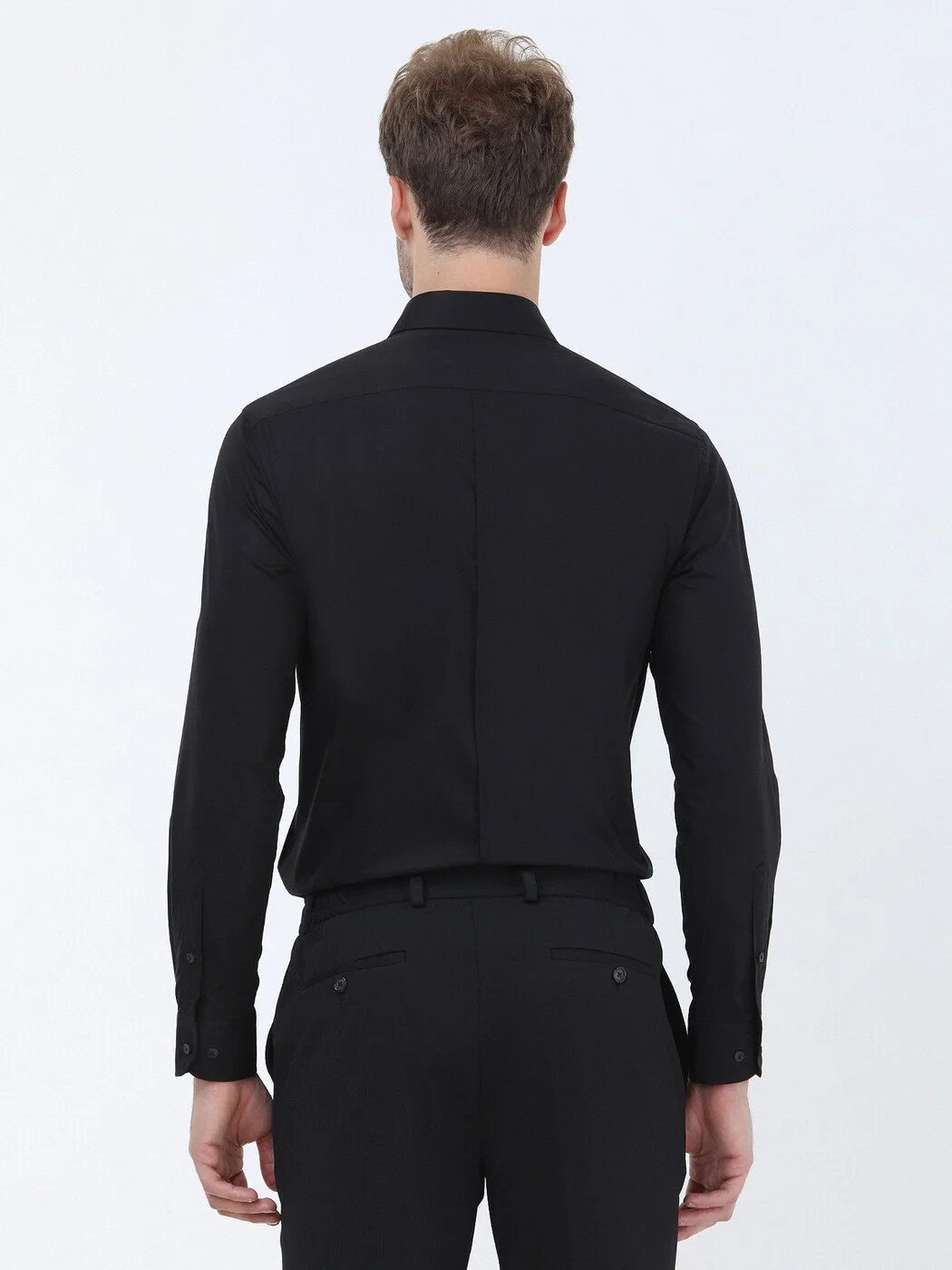 Black Regular Fit Weaving Classical 100% Cotton Shirt - 5