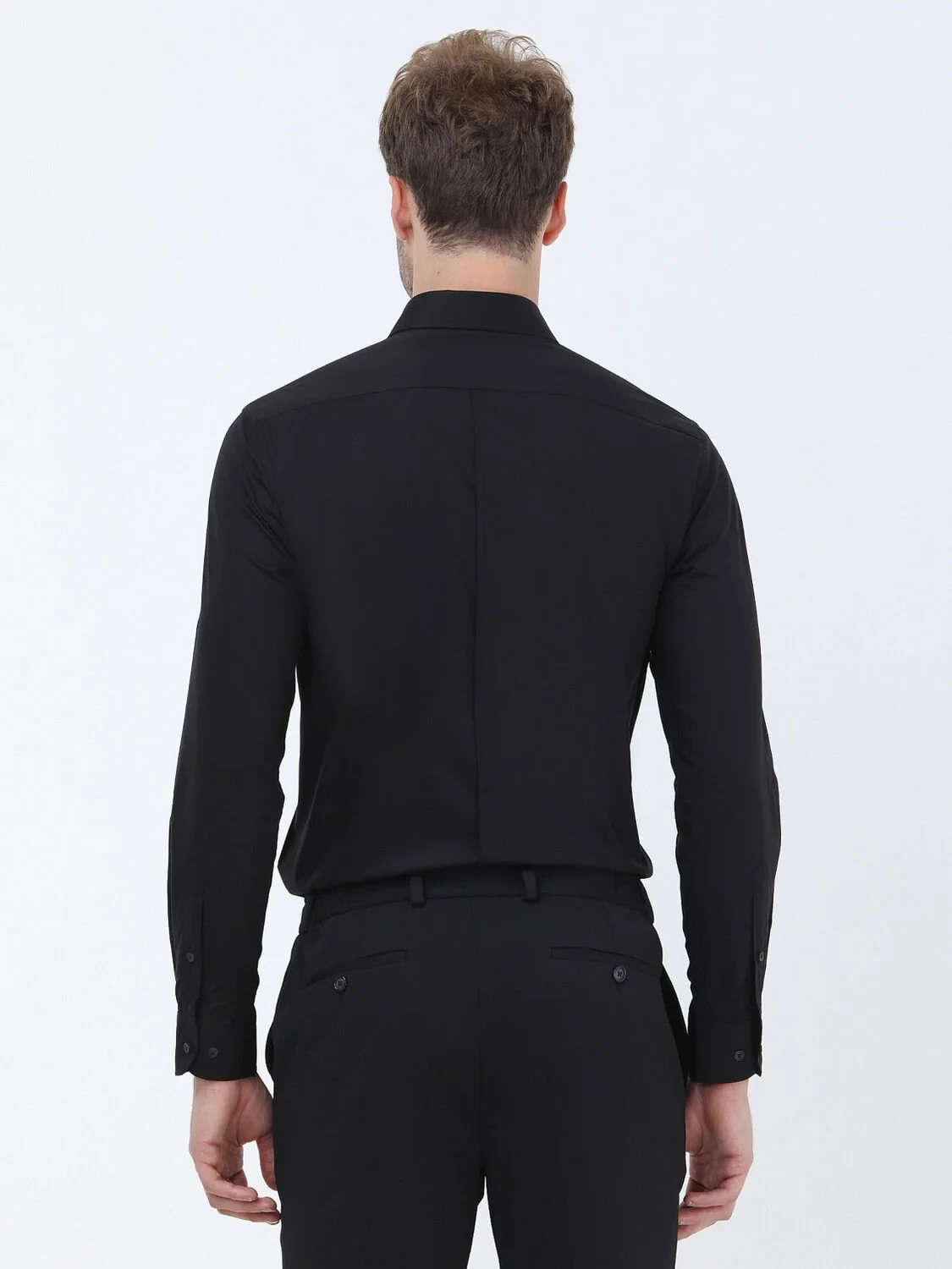 Black Regular Fit Weaving Classical 100% Cotton Shirt - 5