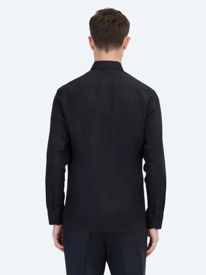 Black Regular Fit Weaving Classical 100% Cotton Shirt - 5