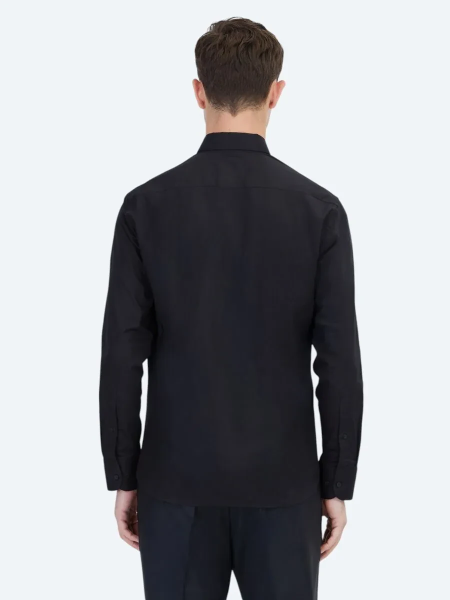 Black Regular Fit Weaving Classical 100% Cotton Shirt - 5