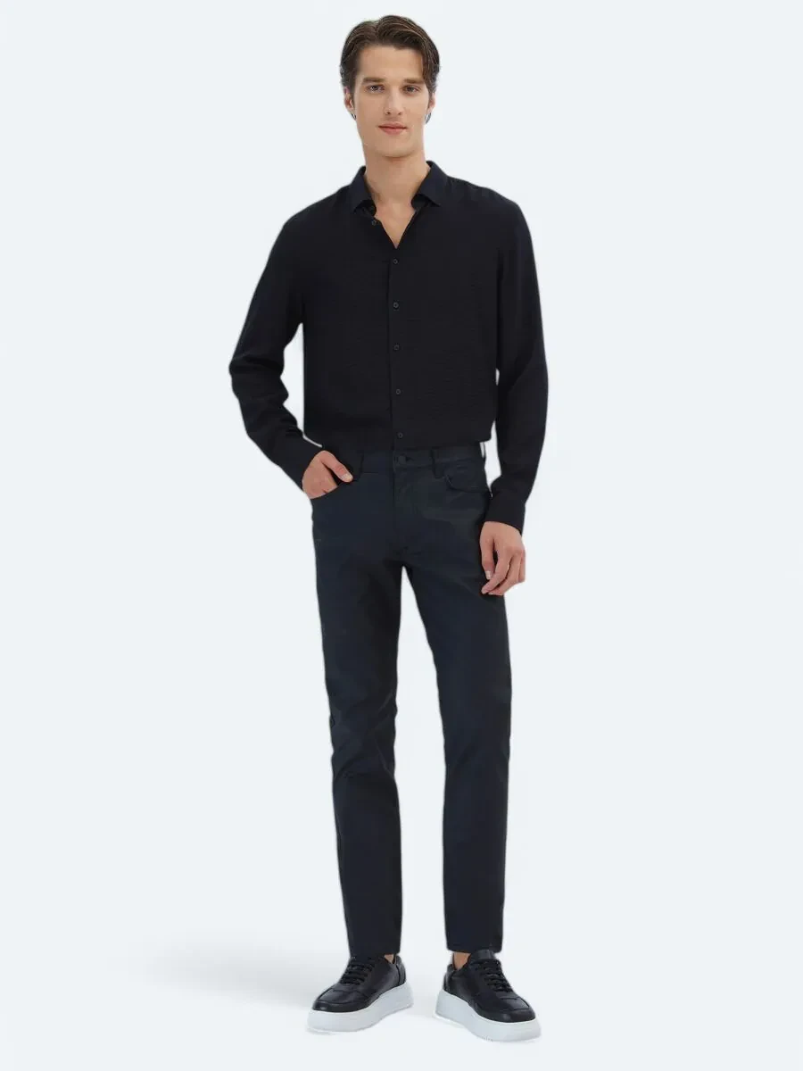 Black Regular Fit Weaving Classical Shirt - 2