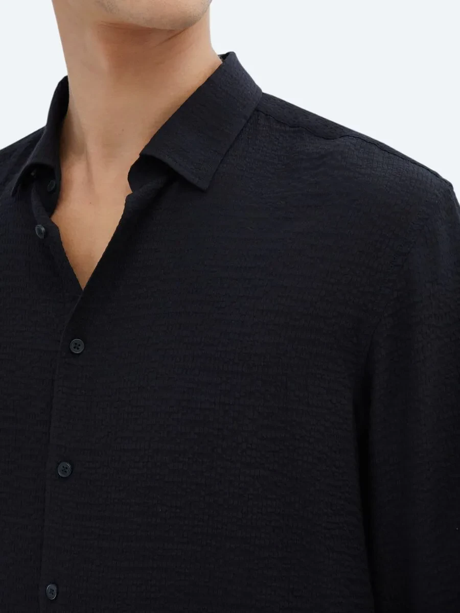 Black Regular Fit Weaving Classical Shirt - 6